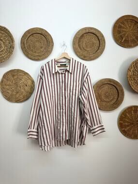 Lane Bryant Red Striped Button Up Shirt Plus Size 26/28